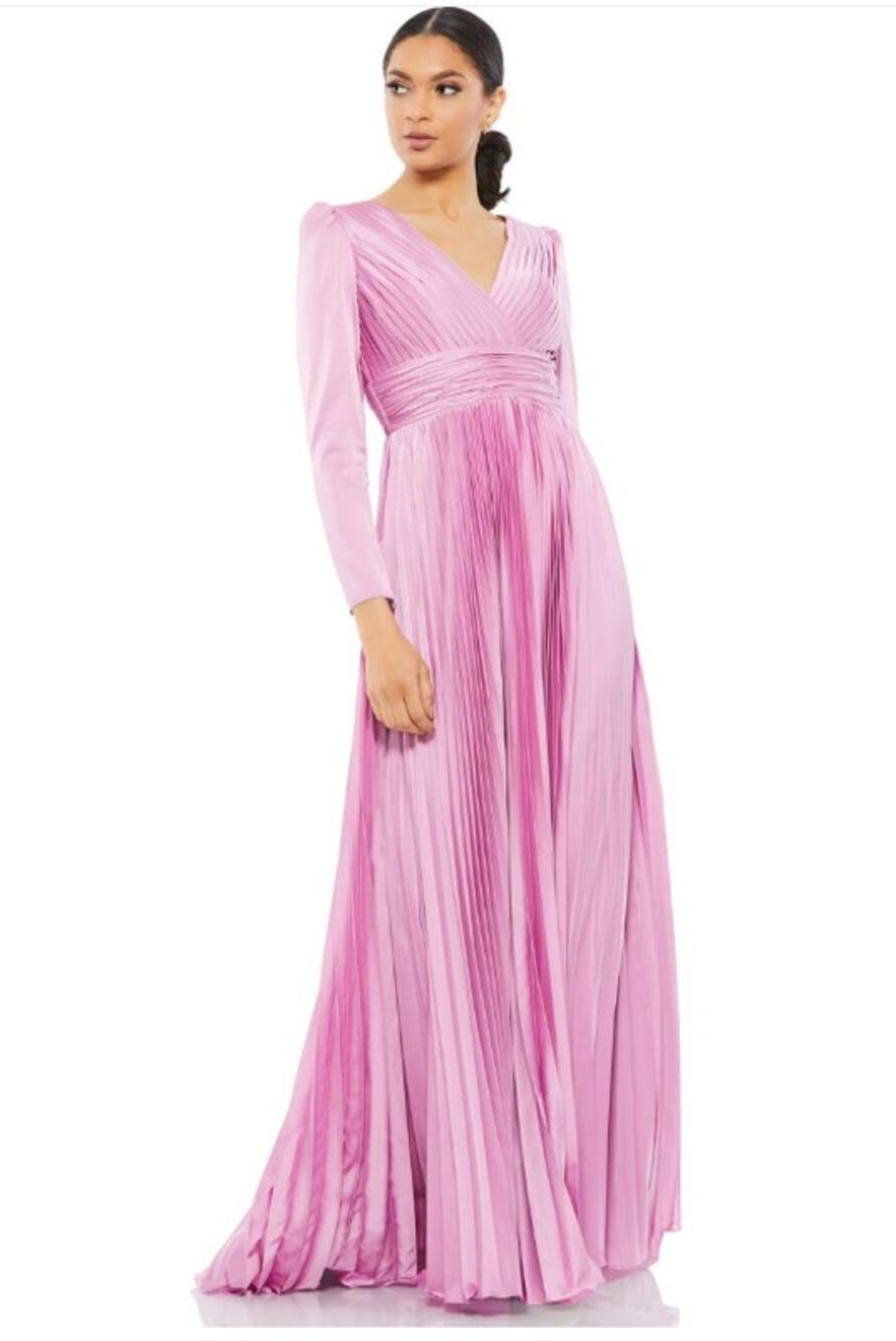 Pink Champagne ✨ Mac Duggal Pink Lilac Pleated Satin Goddess Gown NWT Size 8